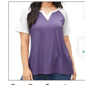 BloomChic Plus Size 2XL Colorblock Contrast Notched Raglan Sleeve T-shirt us18